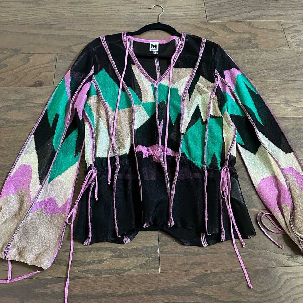 MISSONI Metallic Black Pink Sheer Blouse (Small) - image 1