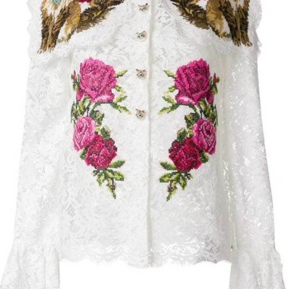 Cat and rose embroidered lace top - image 1