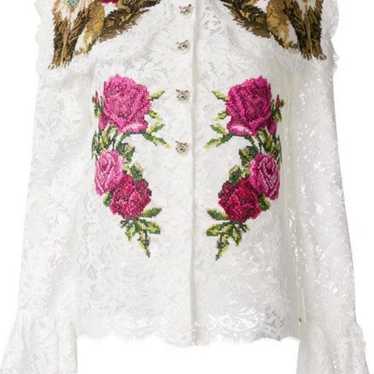 Cat and rose embroidered lace top - image 1