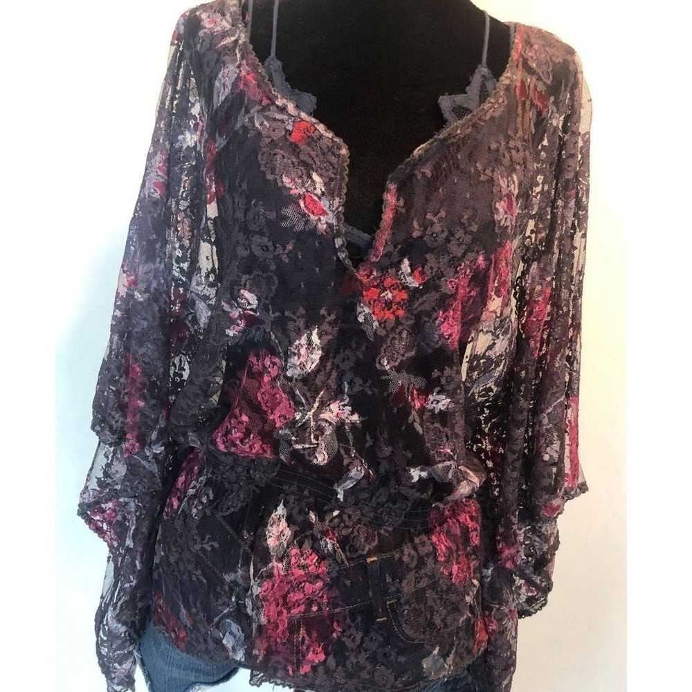 Free People-Floral Boho Ruffle Blouse-S - image 2