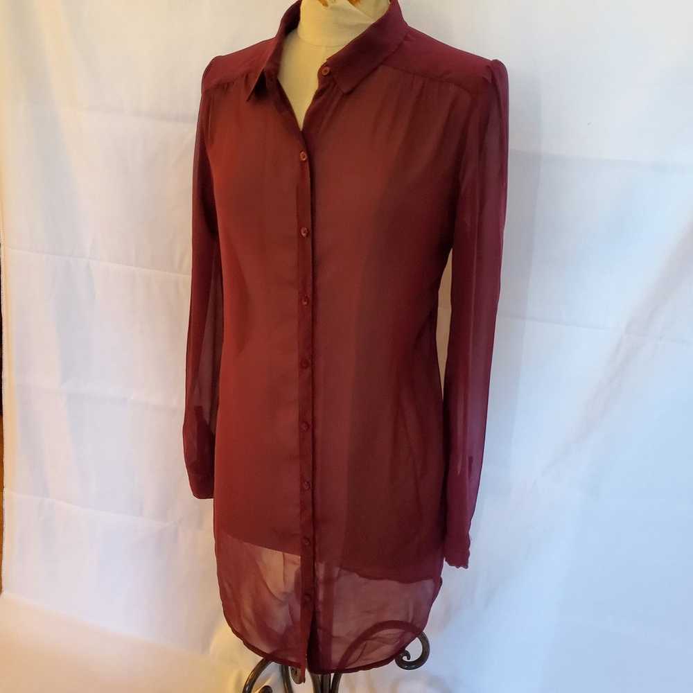 Shear Burgundy Red Long Buttoned Shirt Top by Fre… - image 1