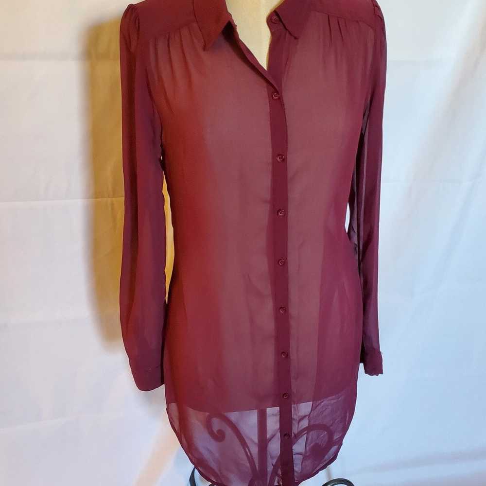 Shear Burgundy Red Long Buttoned Shirt Top by Fre… - image 2