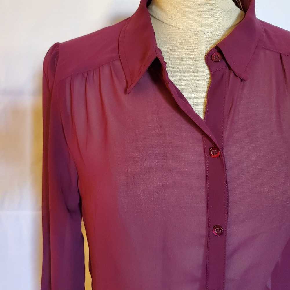 Shear Burgundy Red Long Buttoned Shirt Top by Fre… - image 3