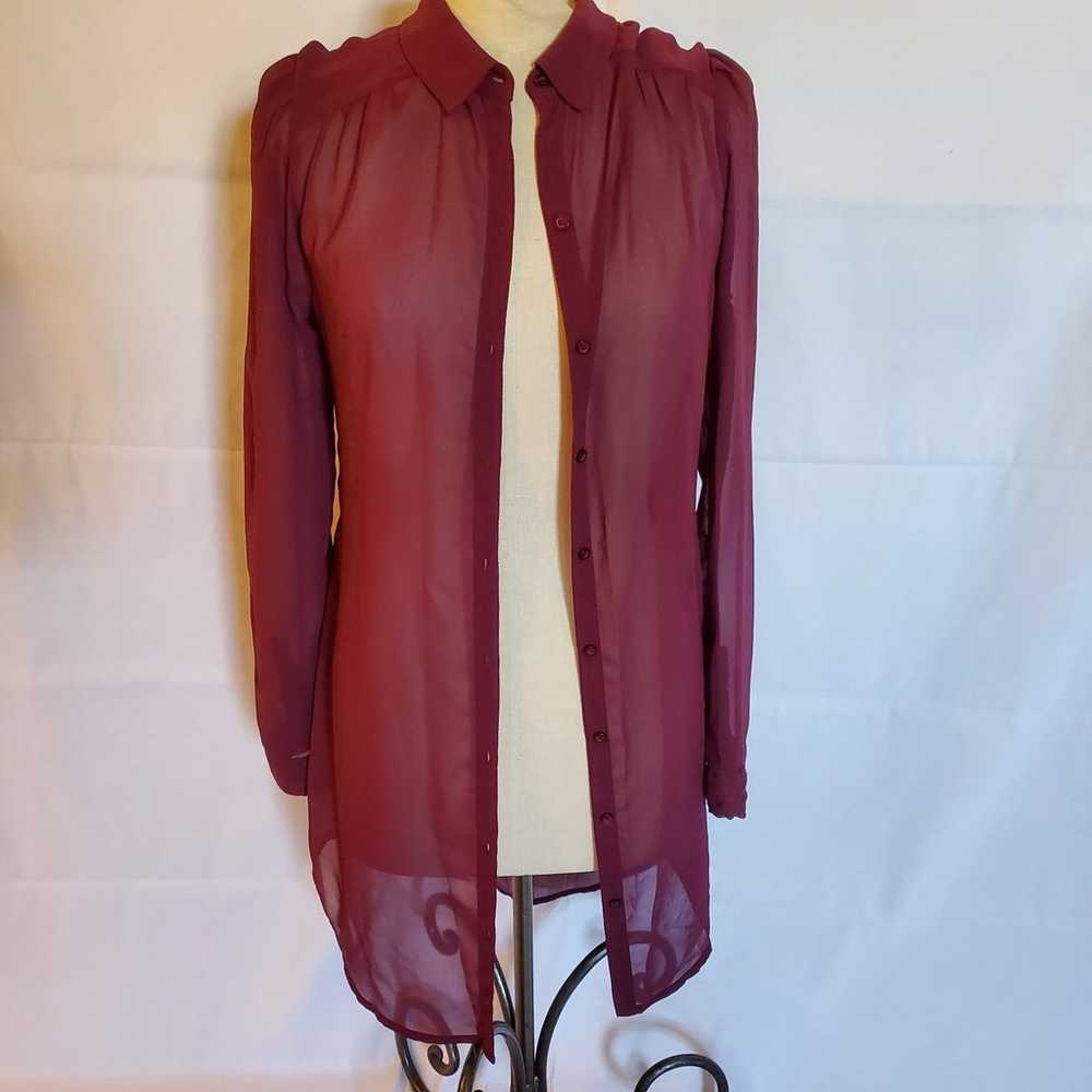 Shear Burgundy Red Long Buttoned Shirt Top by Fre… - image 6