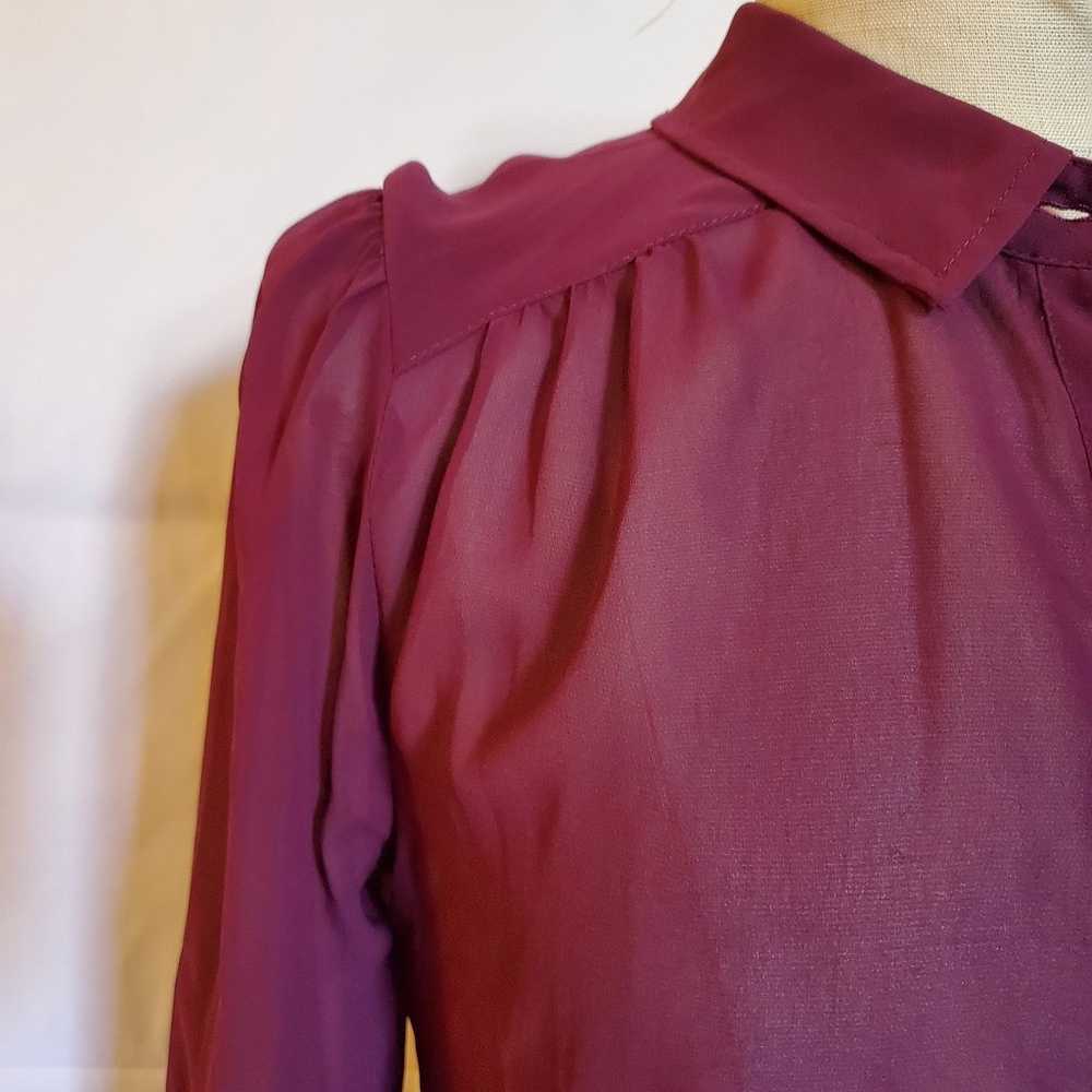 Shear Burgundy Red Long Buttoned Shirt Top by Fre… - image 7