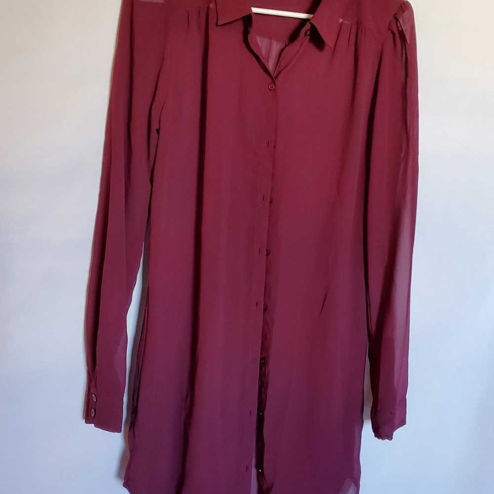 Shear Burgundy Red Long Buttoned Shirt Top by Fre… - image 9