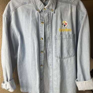 Vintage 90’s Pittsburg Steelers Denim Long Sleeve… - image 1