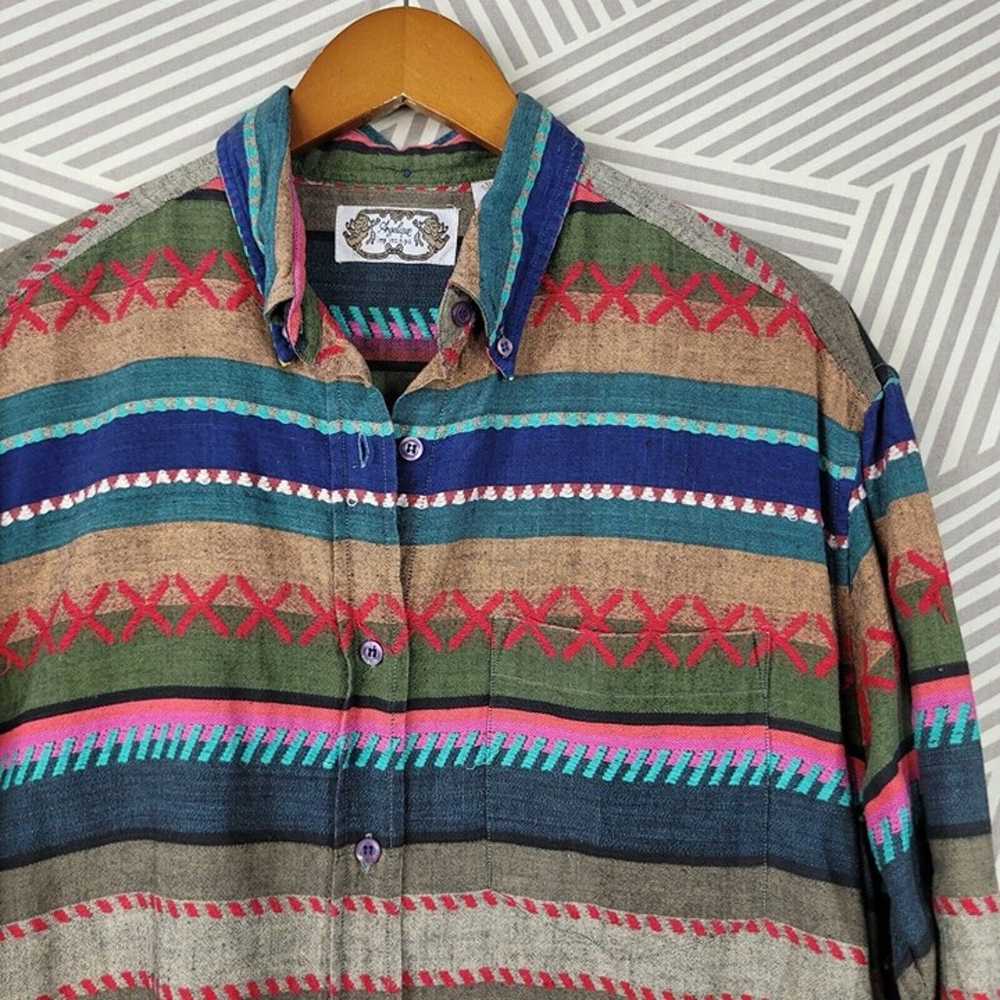 Vintage 90s Top Shirt Button Up Size Medium Aztec… - image 3