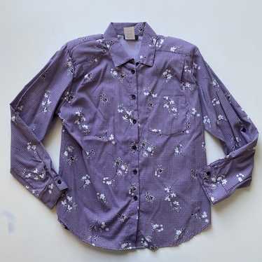 Vintage Tapestry Purple Plaid Floral Button Up Lo… - image 1