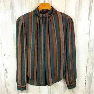 Gorgeous Vintage Brown & Teal Long Sleeve Blouse … - image 1