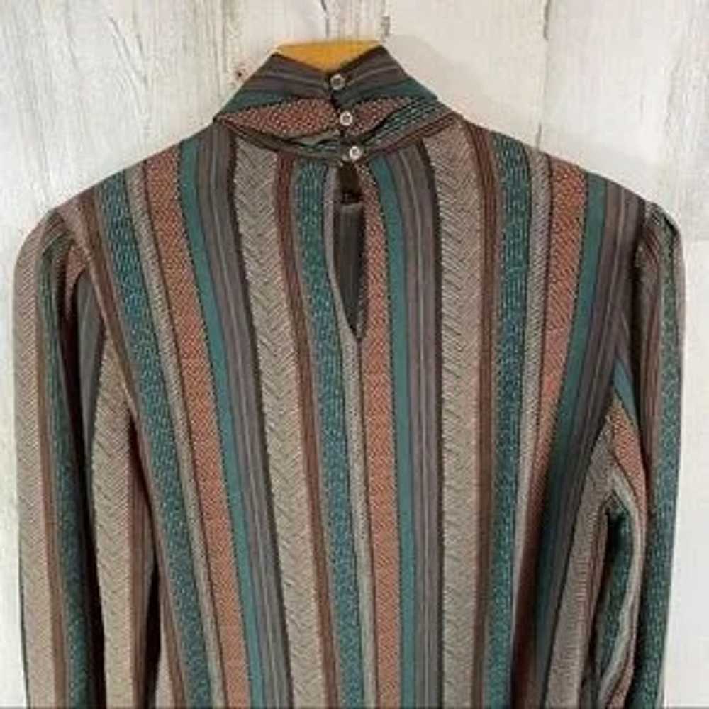 Gorgeous Vintage Brown & Teal Long Sleeve Blouse … - image 6