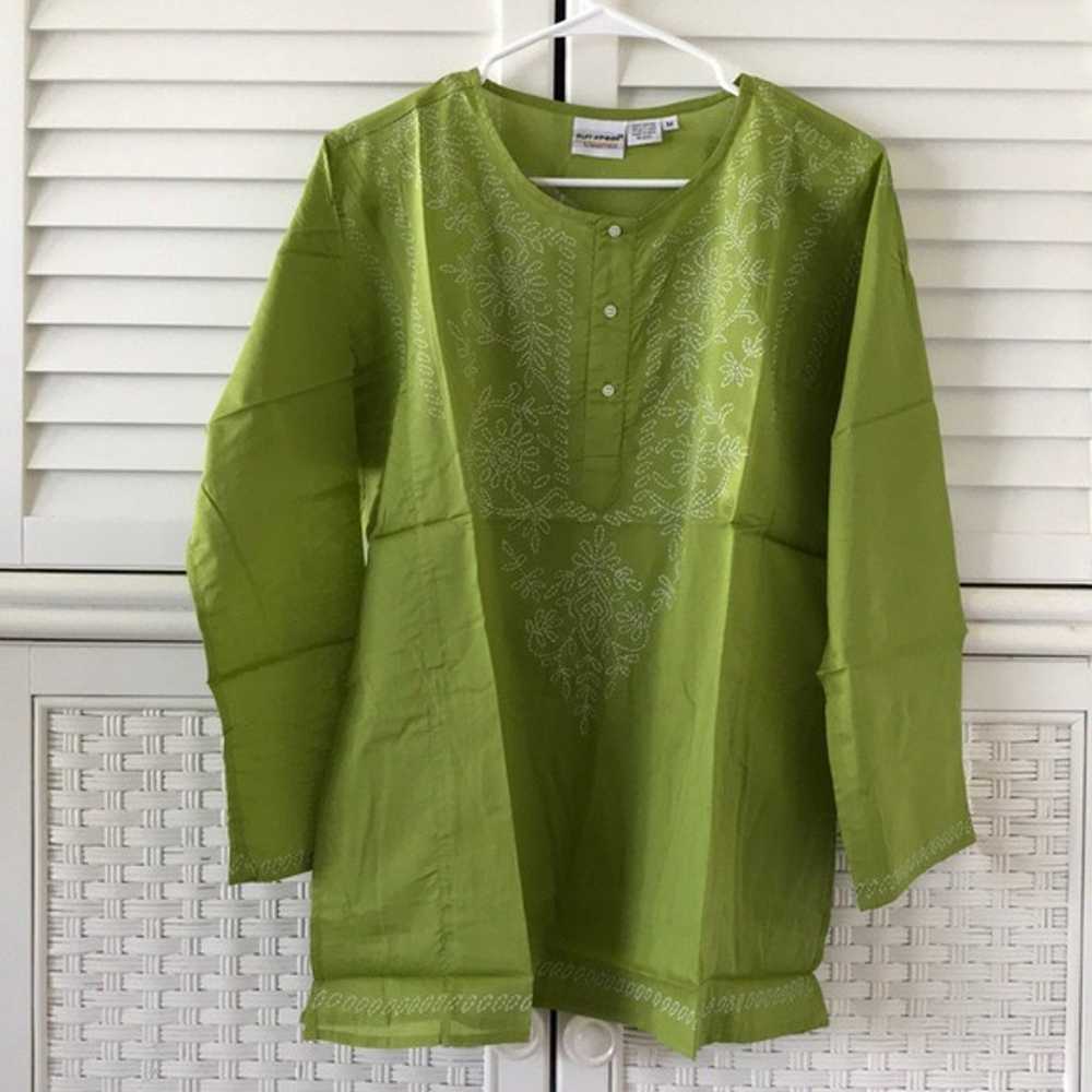 Sun streak Newport News green tunic top medium NE… - image 1