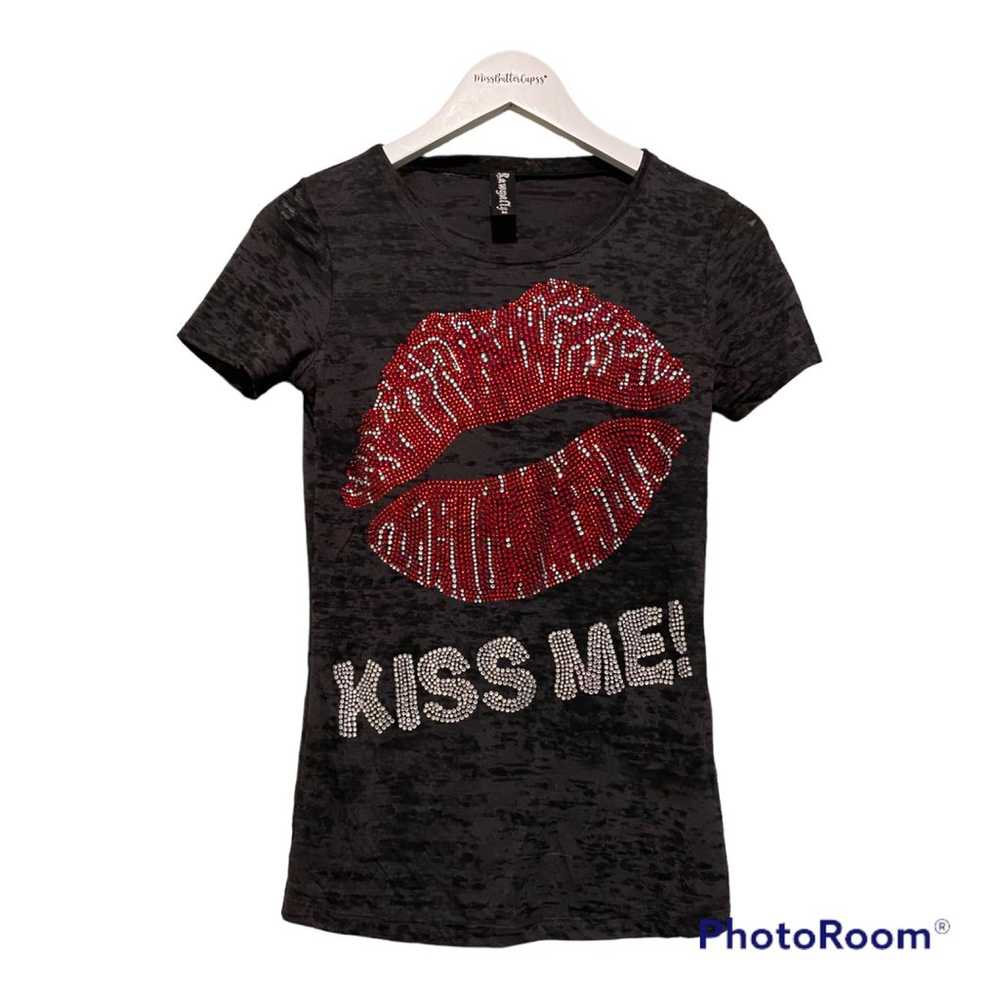 Rawyalty Y2K Vintage HOT KISS BEADED Kiss Me Tee … - image 1