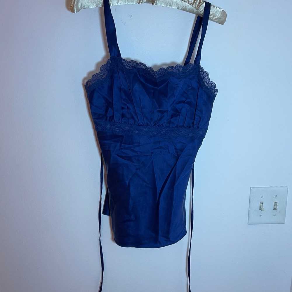 the limited vintage top size M blue with tie on b… - image 1