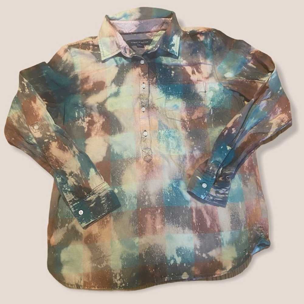 Distressed BLEACHED REDONE flannel top M - image 1