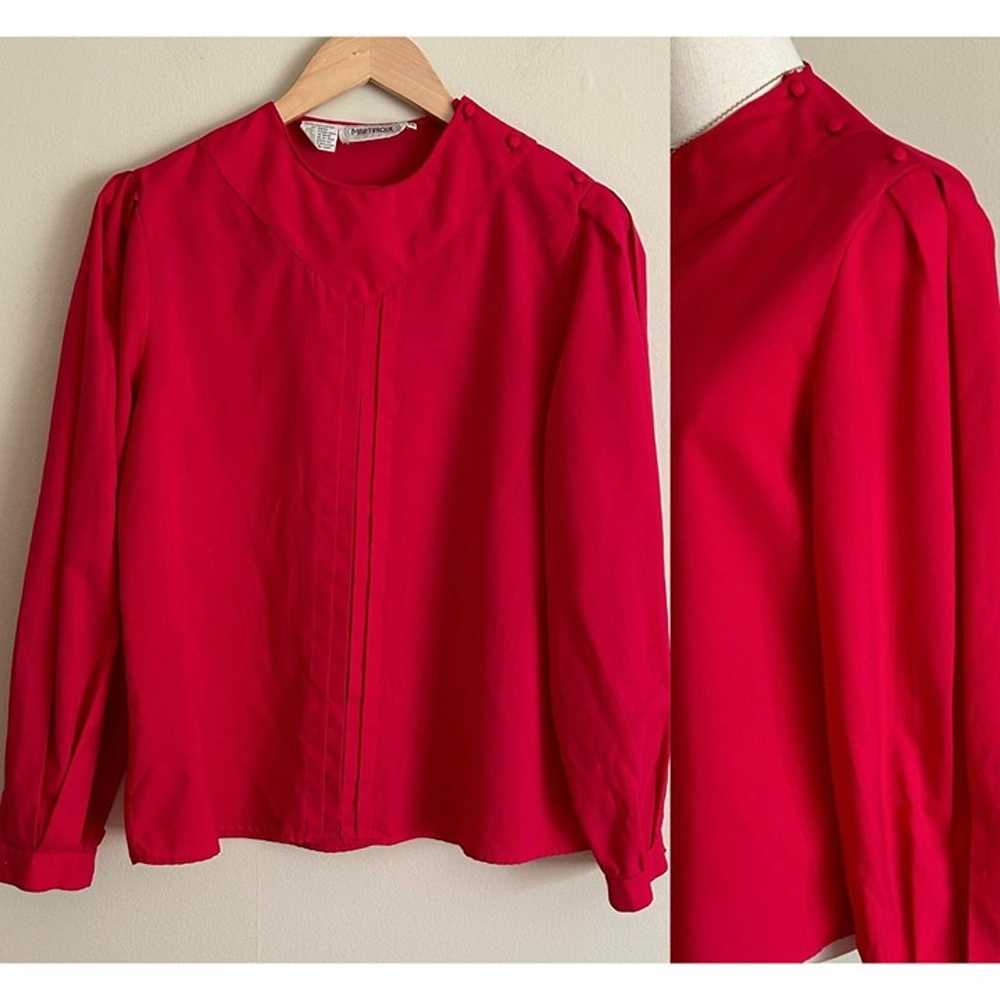 Vintage 80's Cherry Red Long Sleeve Blouse - image 1