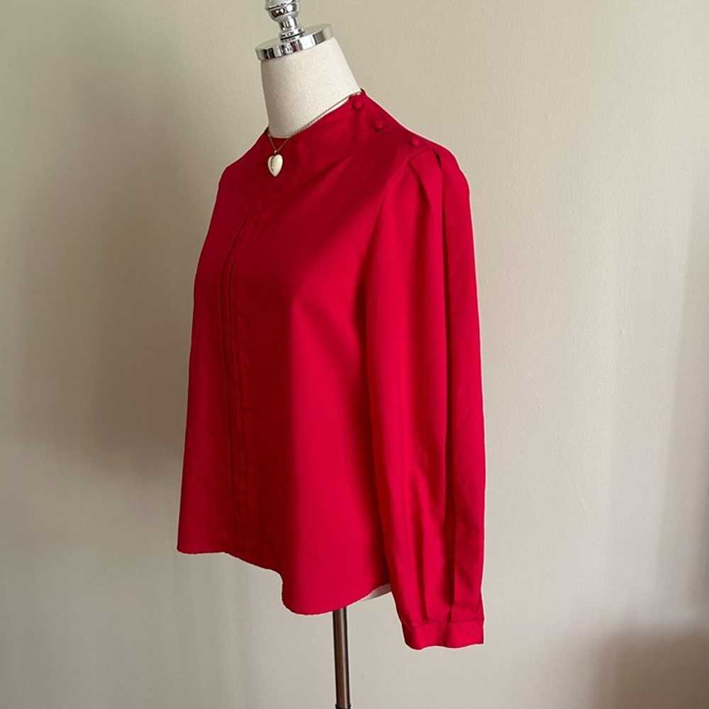 Vintage 80's Cherry Red Long Sleeve Blouse - image 2