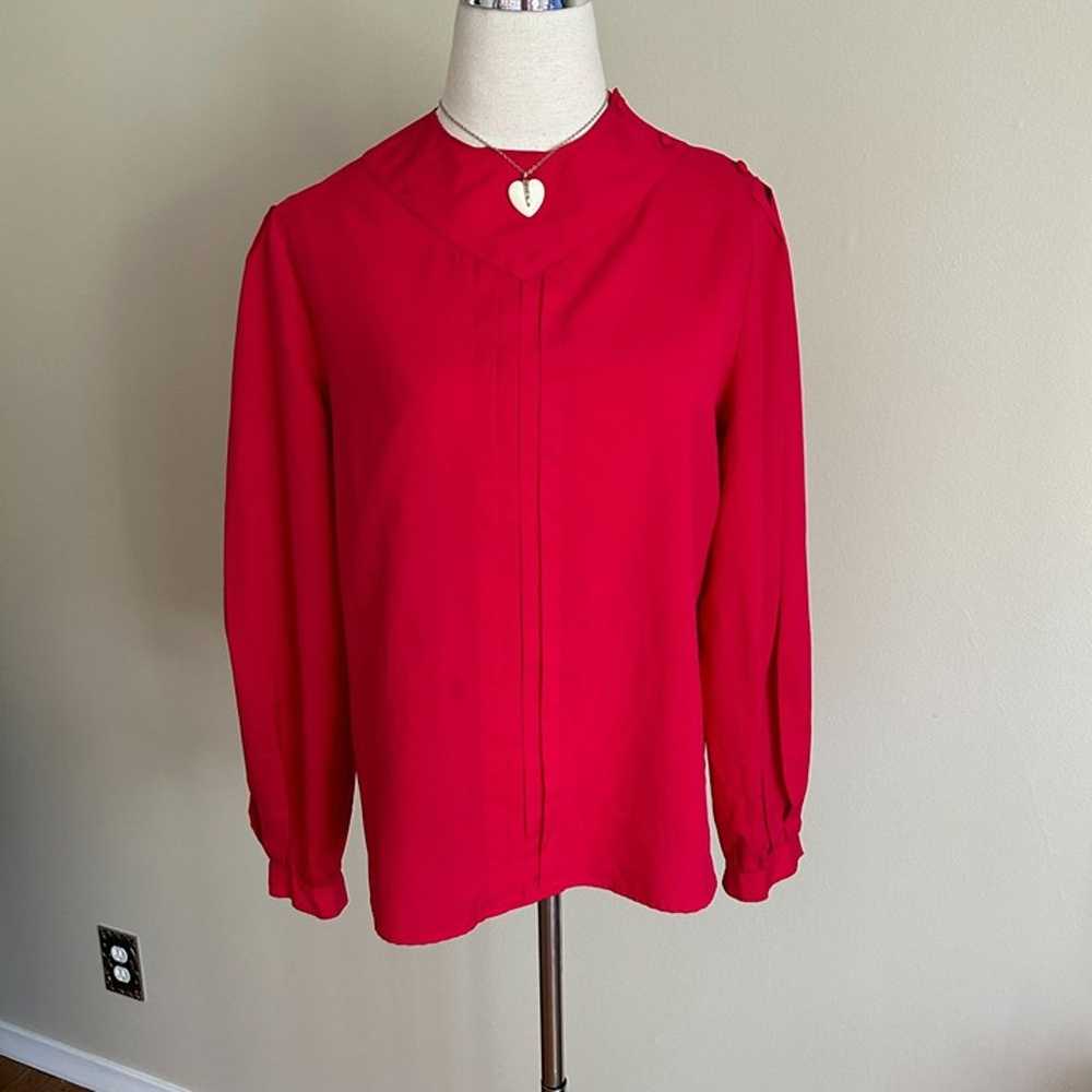 Vintage 80's Cherry Red Long Sleeve Blouse - image 4