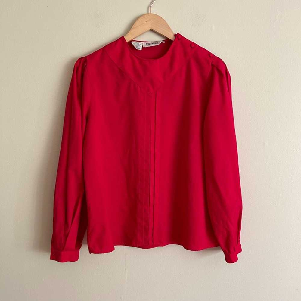 Vintage 80's Cherry Red Long Sleeve Blouse - image 5