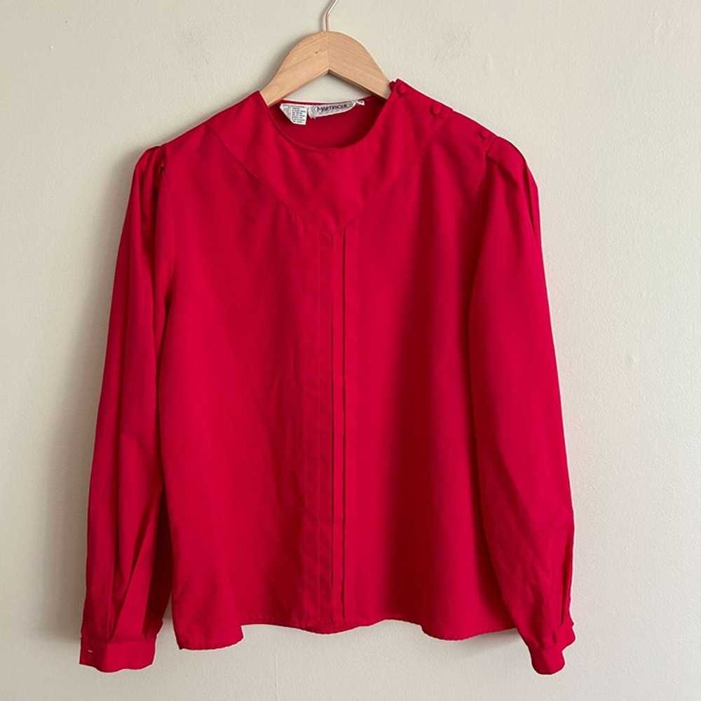 Vintage 80's Cherry Red Long Sleeve Blouse - image 9