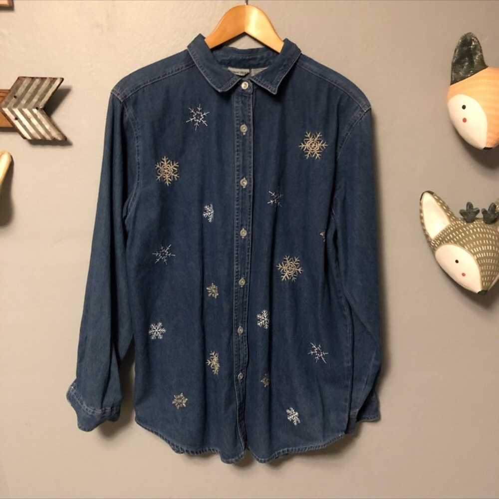 Shirt Vintage Cabin Creek Denim Snowflake button … - image 1