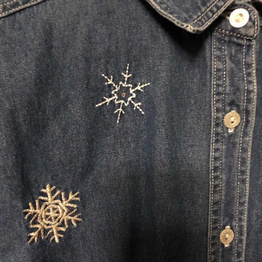 Shirt Vintage Cabin Creek Denim Snowflake button … - image 2