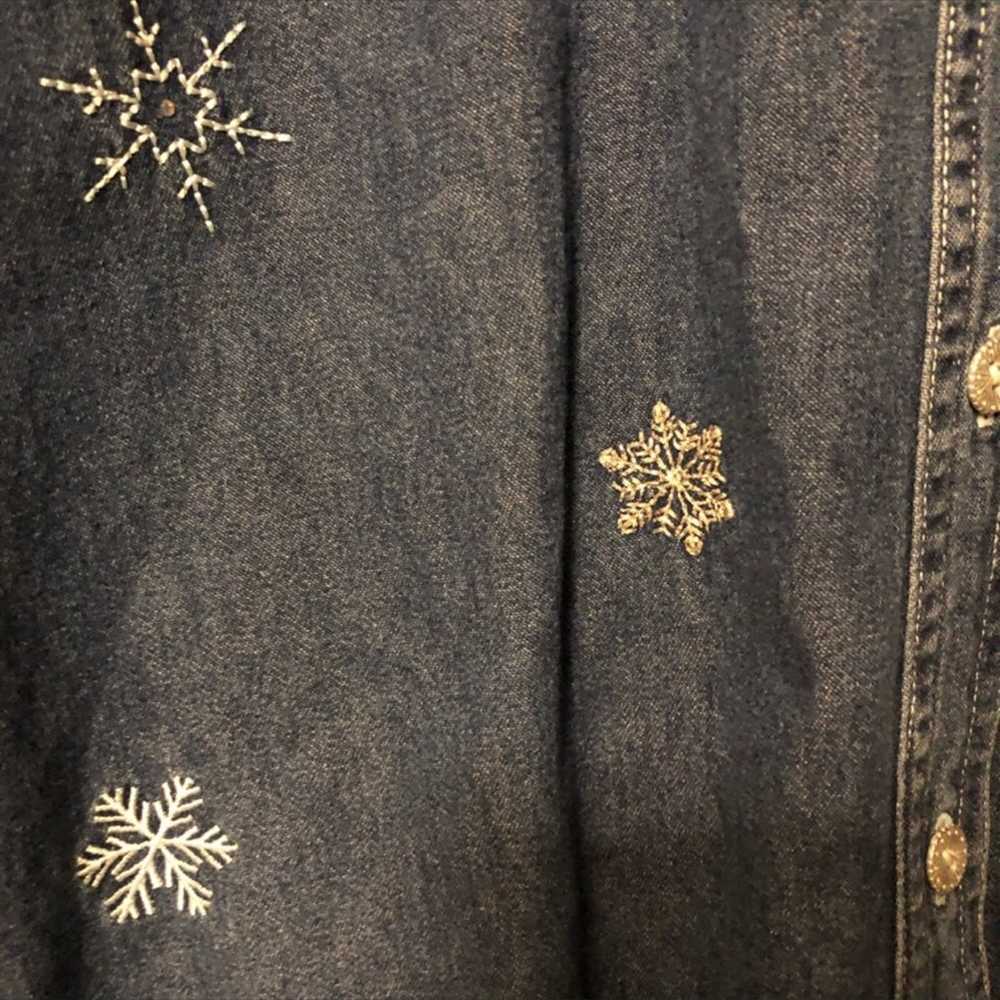 Shirt Vintage Cabin Creek Denim Snowflake button … - image 3