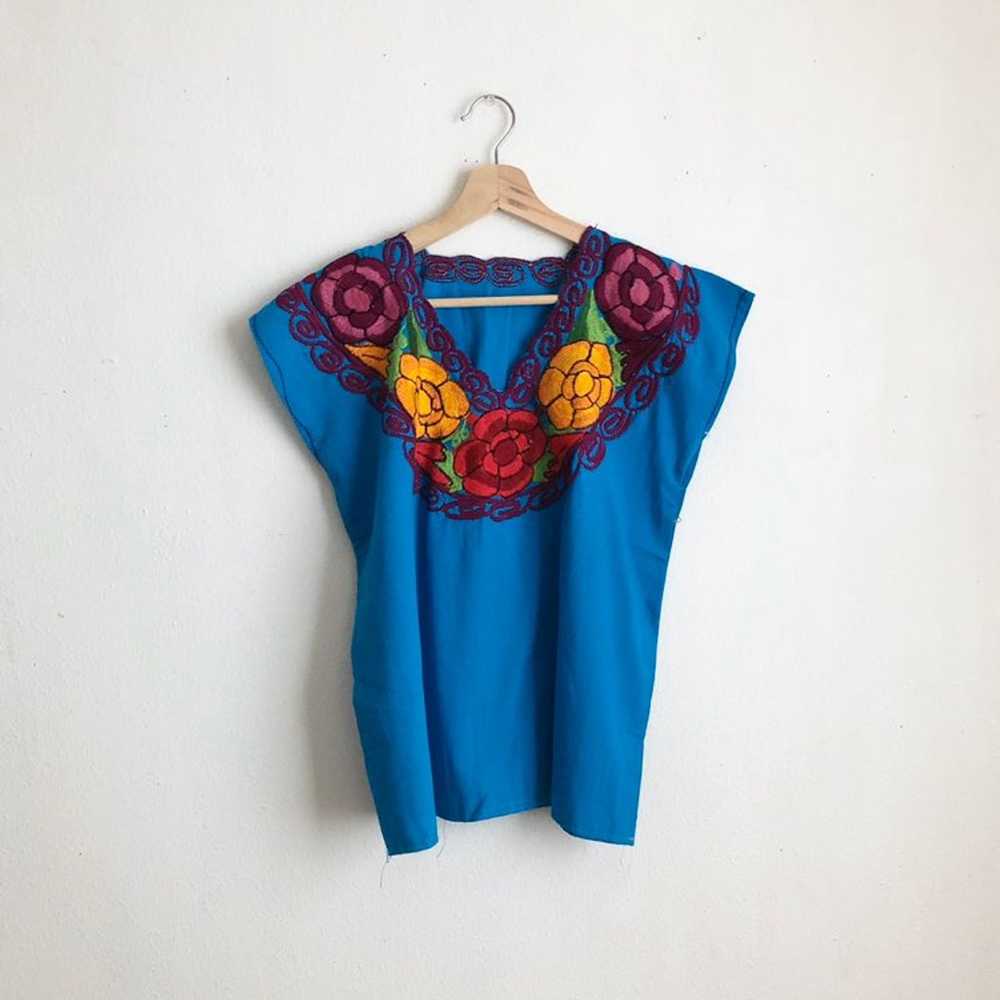 Vintage Mexican embroidered blouse cotto - image 1