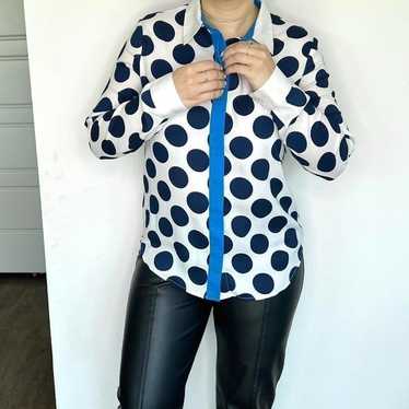 Women's Ann Taylor Navy Polka Dot Bright Blue Pla… - image 1