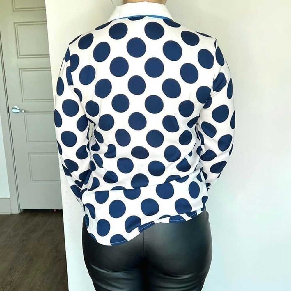 Women's Ann Taylor Navy Polka Dot Bright Blue Pla… - image 4