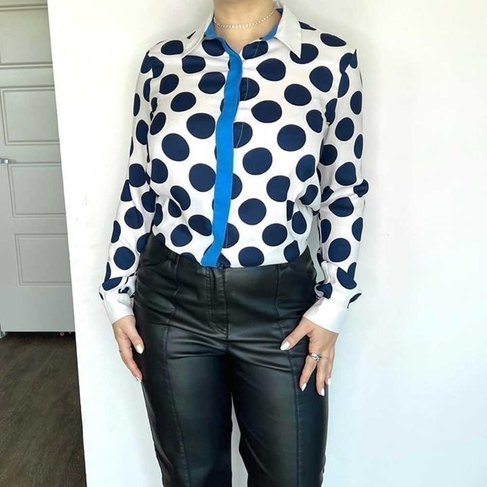 Women's Ann Taylor Navy Polka Dot Bright Blue Pla… - image 6