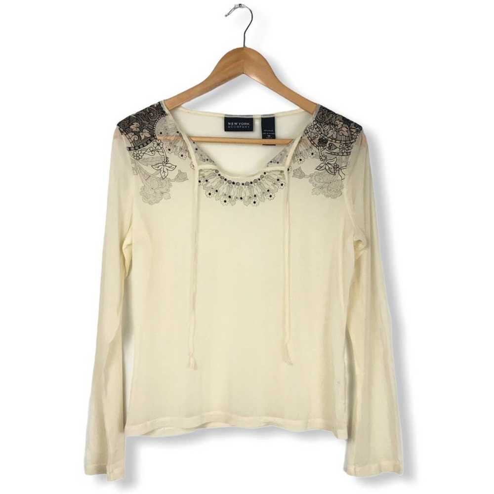 Vintage Bohemian Floral Detailed Mesh Top - image 1