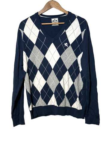 Vintage 80's Mens Gap Argyle V neck Sweater 100% Wool Navy preppy Size orders Large