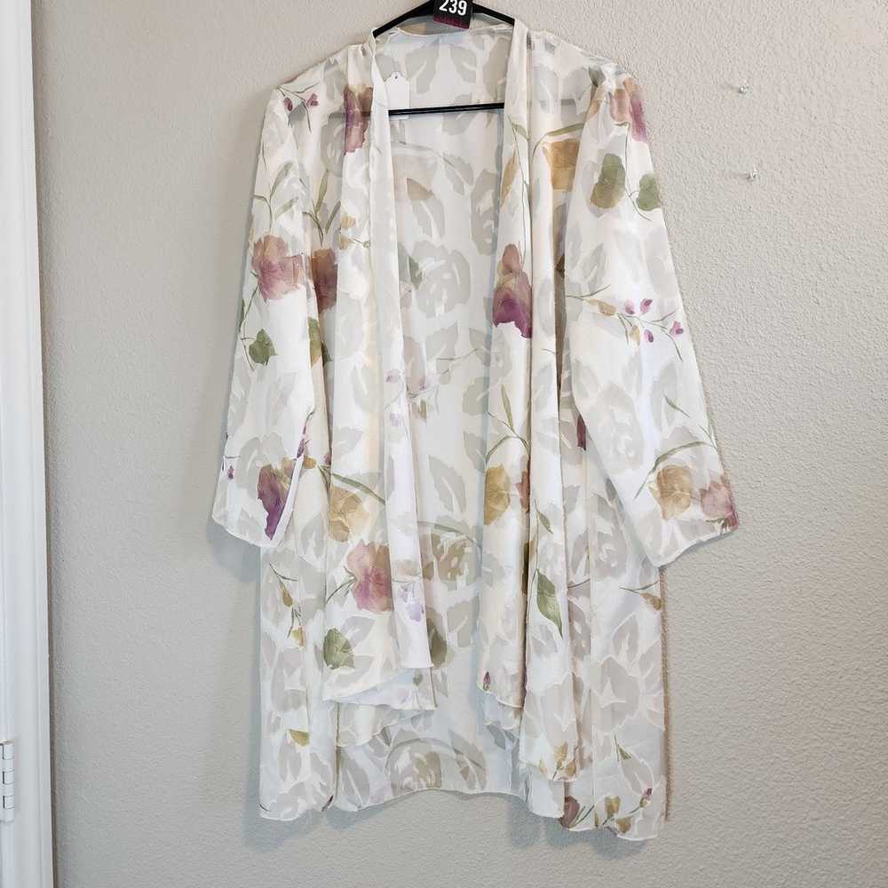 Vintage White Sheer Floral Open Duster. - image 1