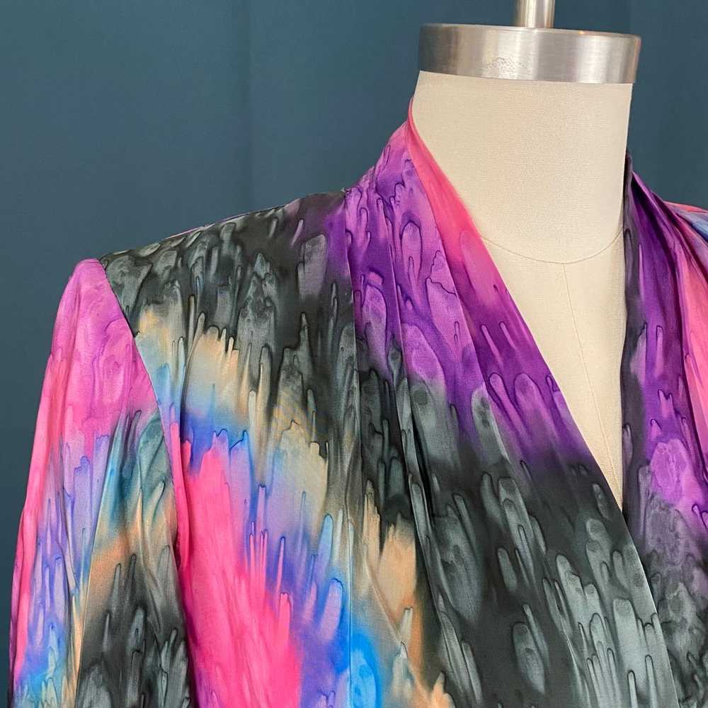 Vintage 70s Silk Marble Tie Dye Long Sleeve Blouse - image 4