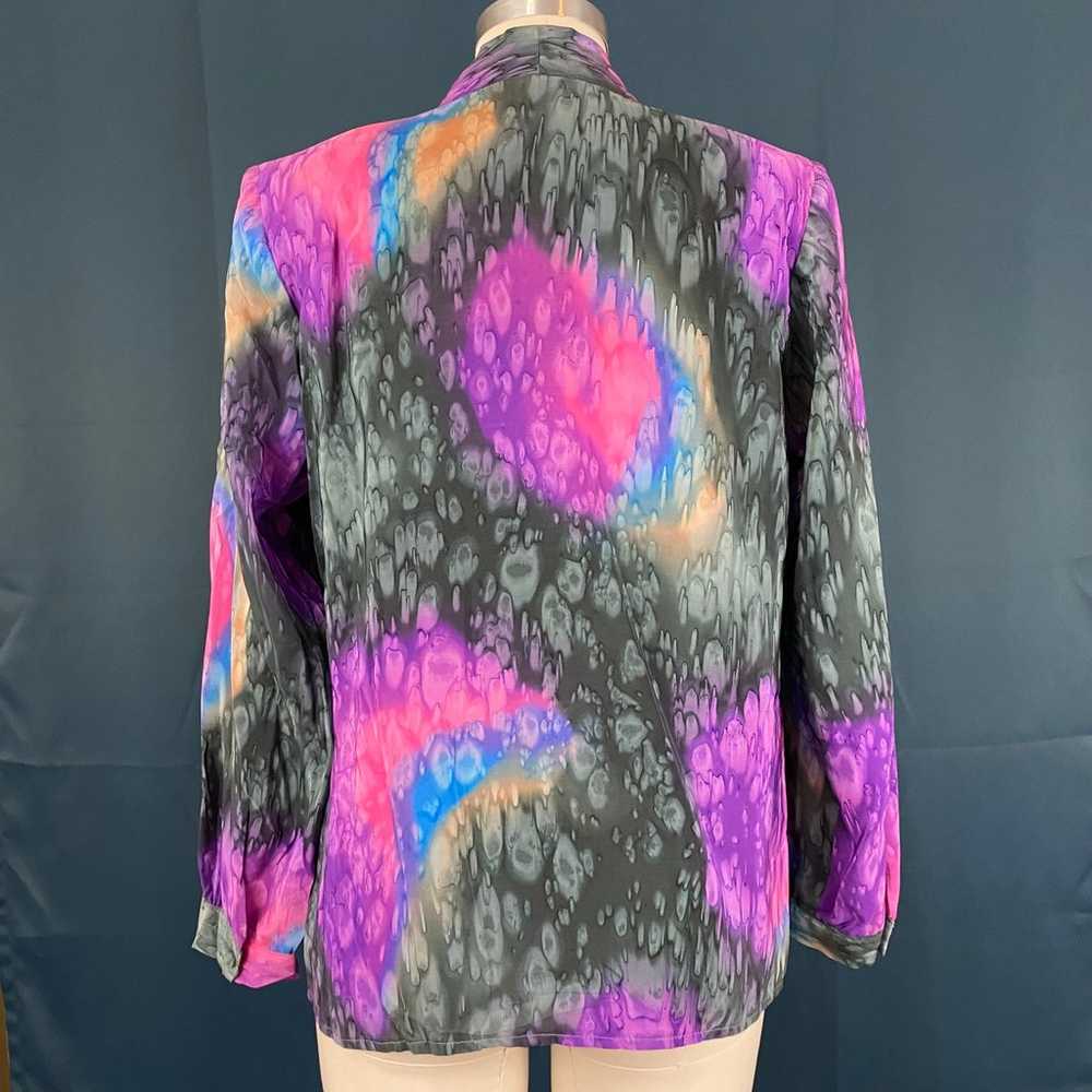 Vintage 70s Silk Marble Tie Dye Long Sleeve Blouse - image 5