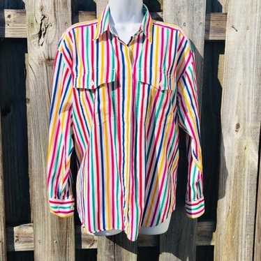 Liz Sport Rainbow Button Down MEDIUM - image 1