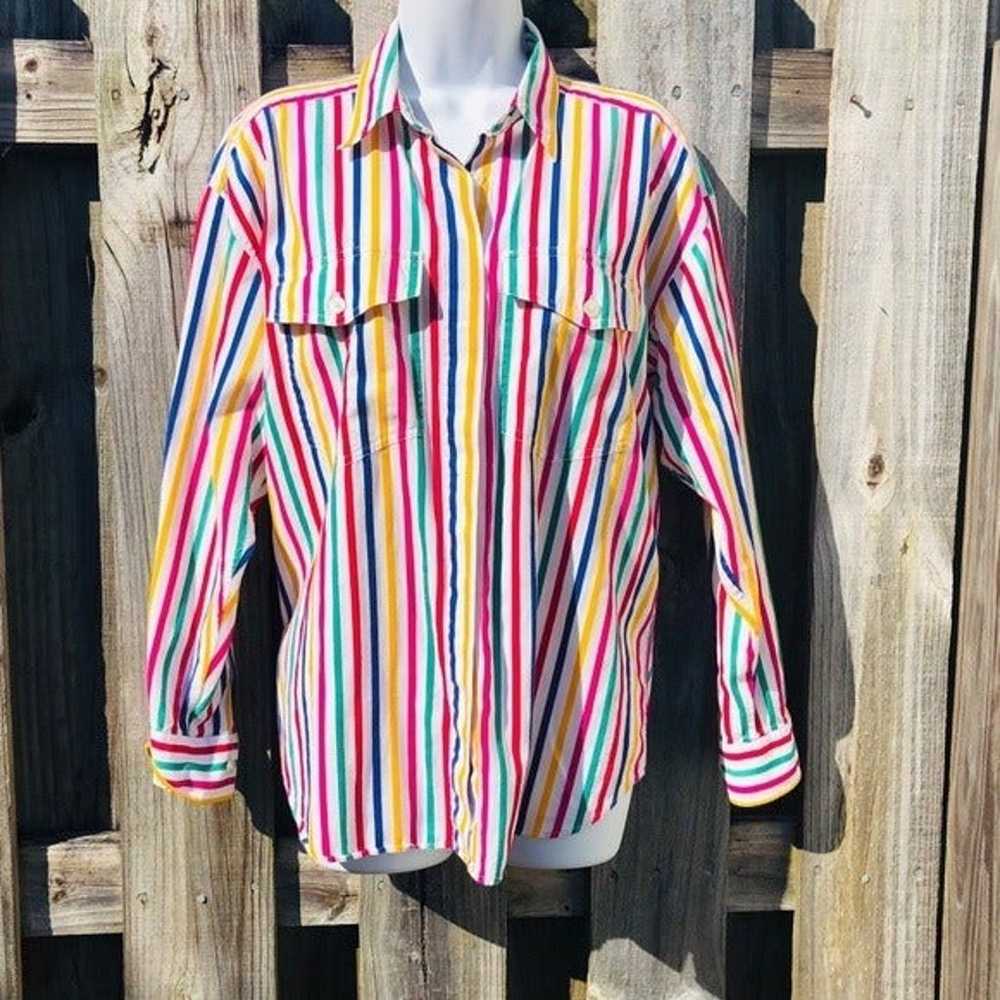 Liz Sport Rainbow Button Down MEDIUM - image 2