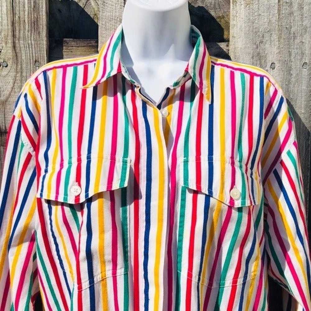 Liz Sport Rainbow Button Down MEDIUM - image 3