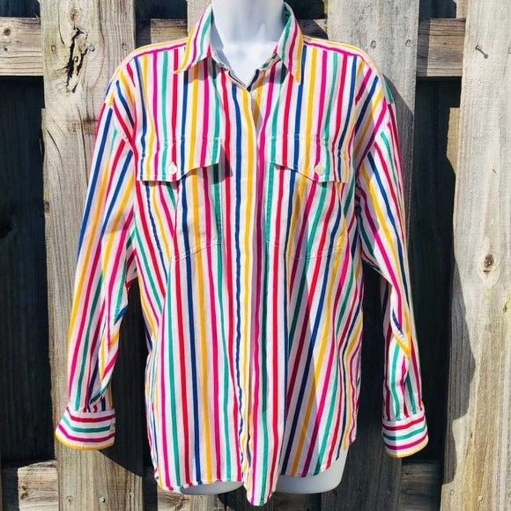 Liz Sport Rainbow Button Down MEDIUM - image 5