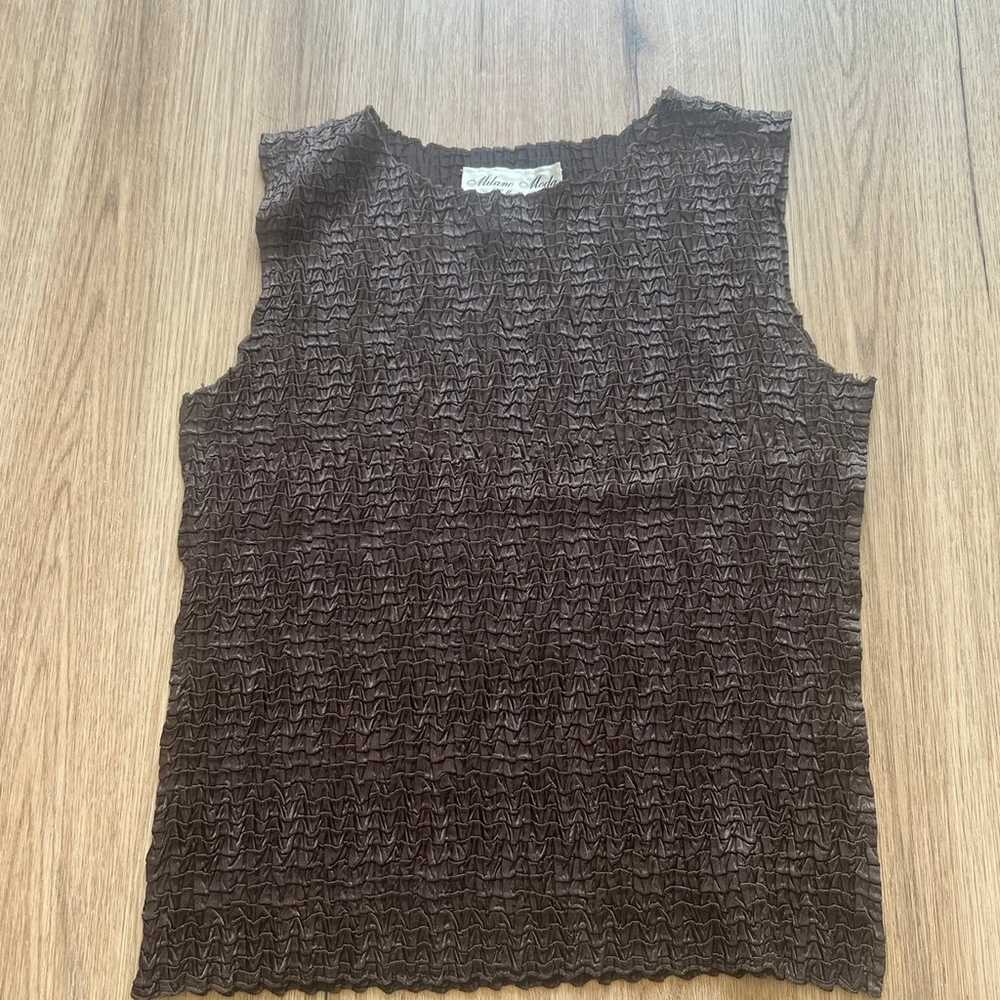 Vintage Milano Moda Chocolate Brown Crinkle Tank … - image 1