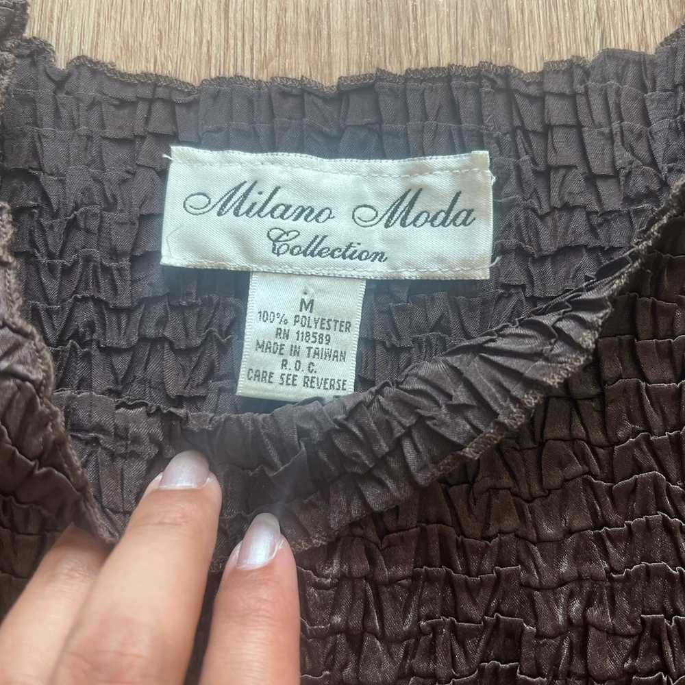 Vintage Milano Moda Chocolate Brown Crinkle Tank … - image 2