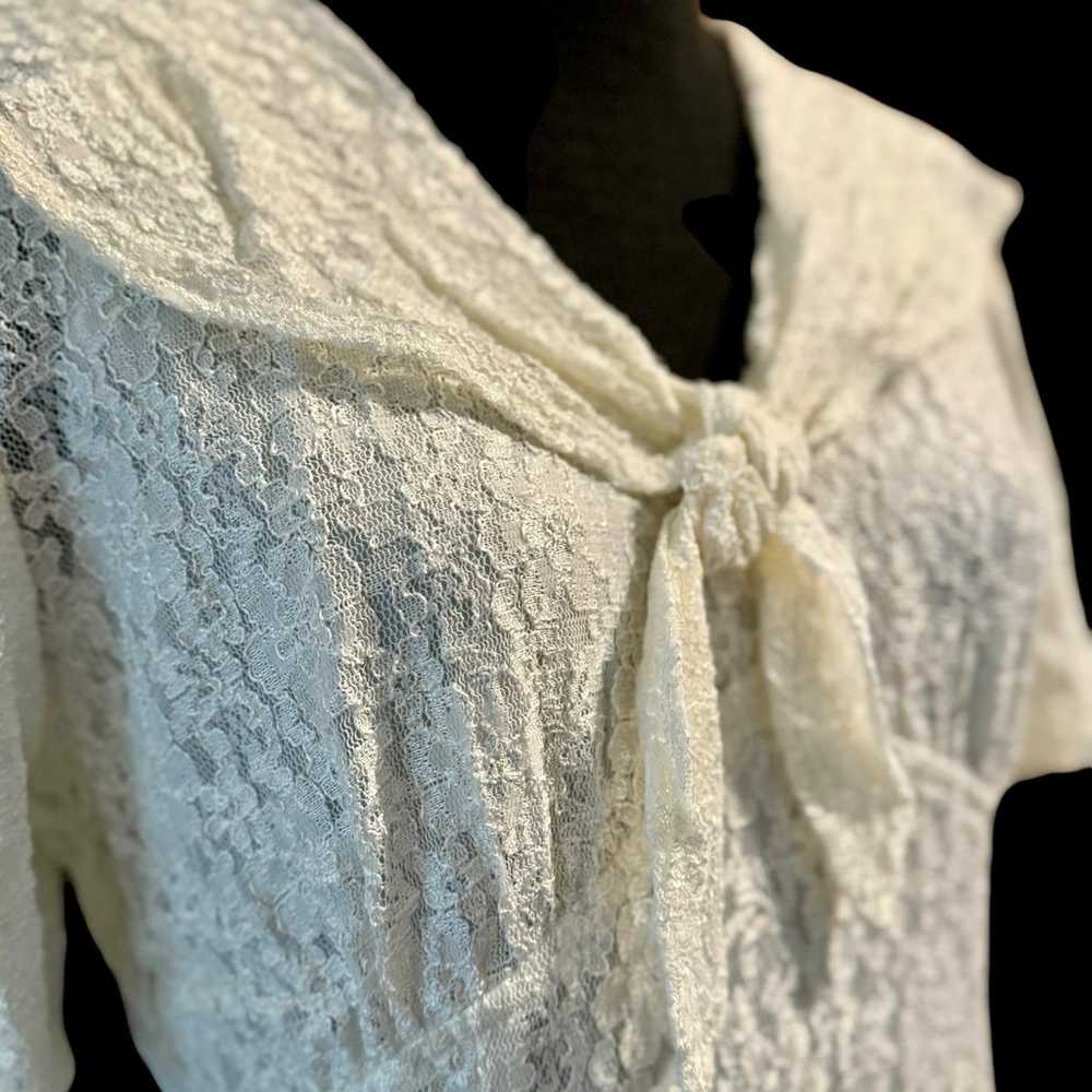 Vintage shabby chic boho white lace dress Sz sm - image 10