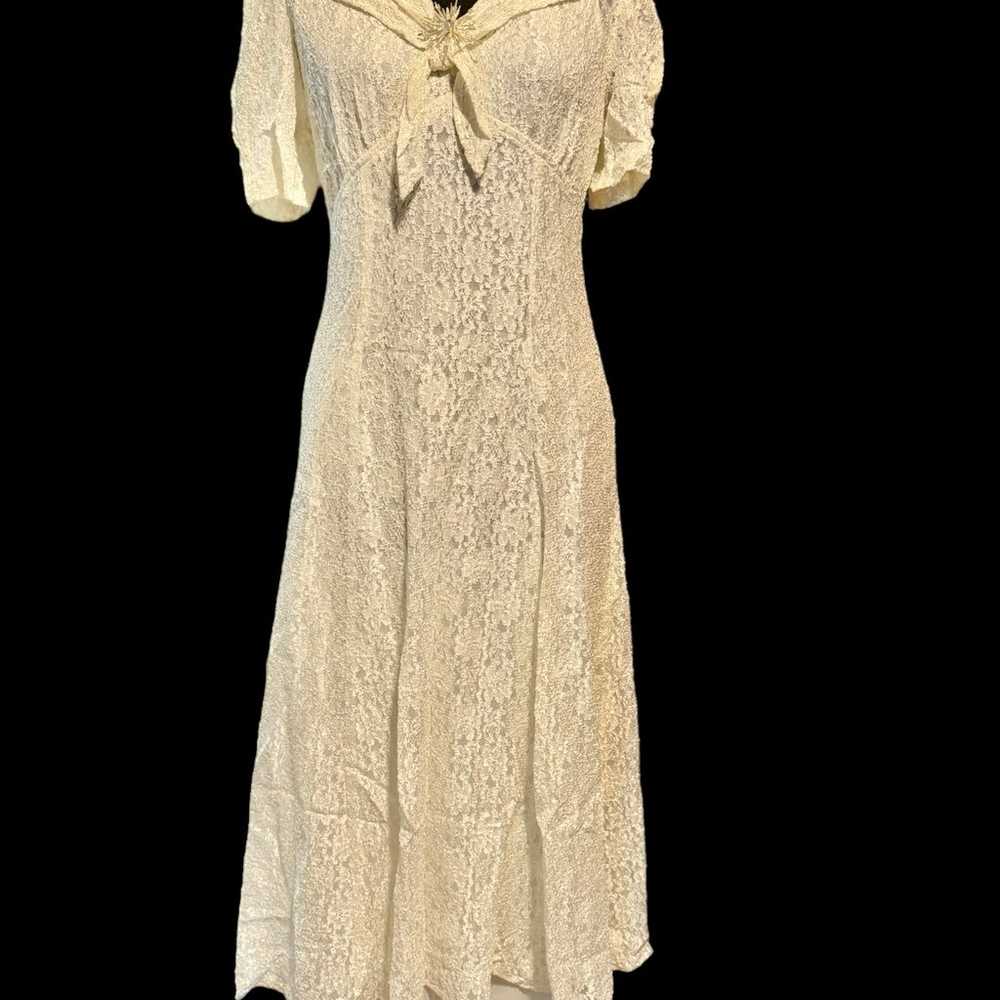 Vintage shabby chic boho white lace dress Sz sm - image 2