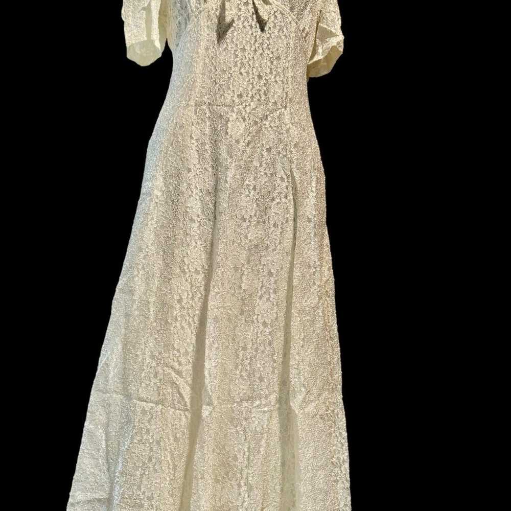 Vintage shabby chic boho white lace dress Sz sm - image 3