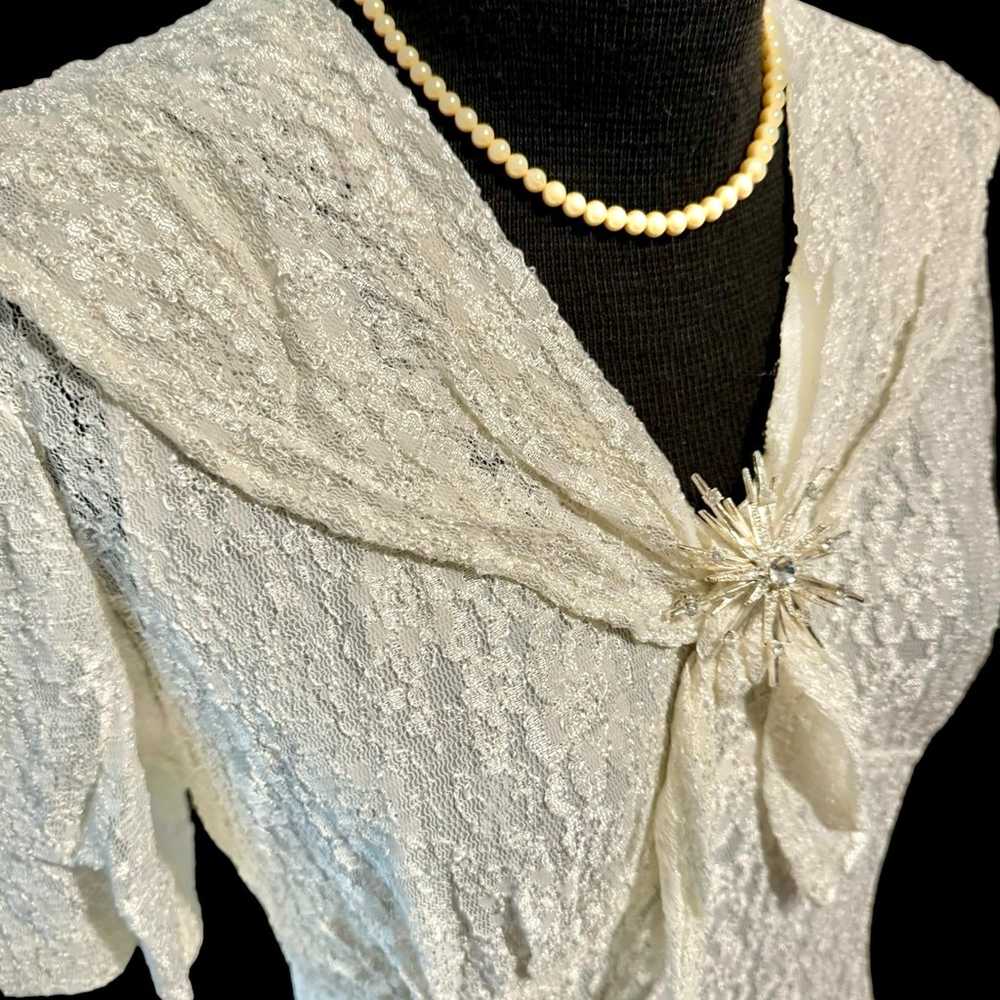 Vintage shabby chic boho white lace dress Sz sm - image 4