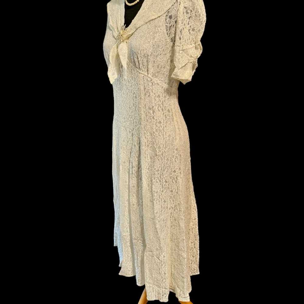 Vintage shabby chic boho white lace dress Sz sm - image 6