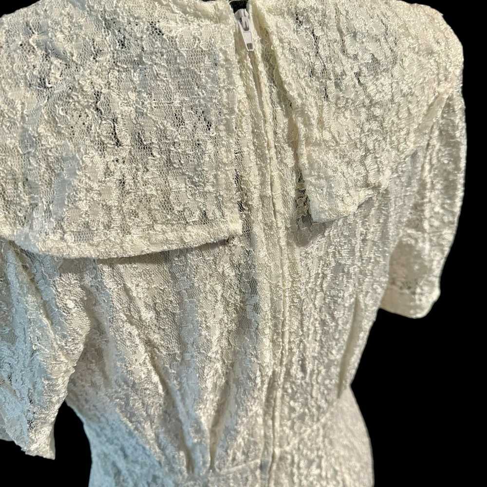 Vintage shabby chic boho white lace dress Sz sm - image 8