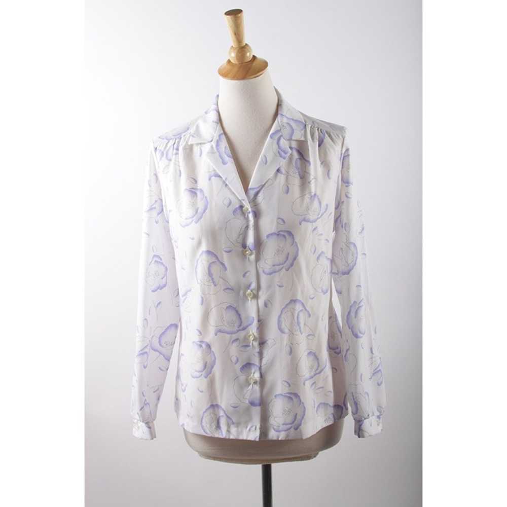 Lavender Flowers Blouse, White, Patterns, Flowers… - image 2