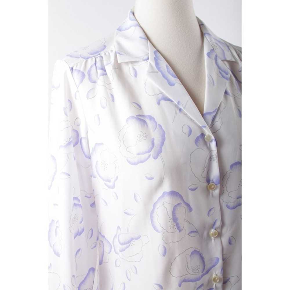 Lavender Flowers Blouse, White, Patterns, Flowers… - image 3